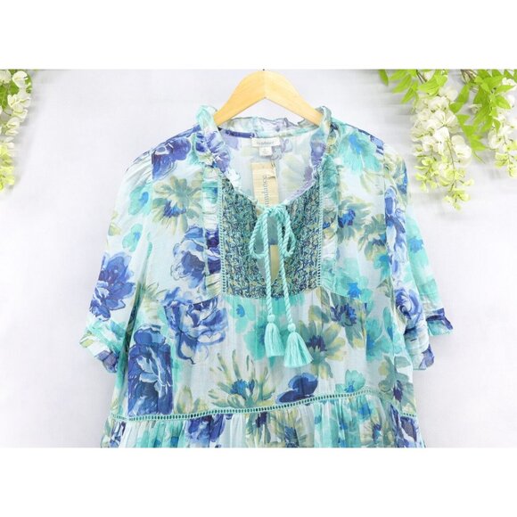 Sundance Woman's Field Of Beauty Dress Floral Turquoise Sz L NEW - Picture 3 of 9